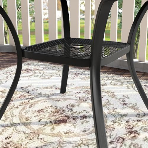 VICLLAX 47.2" Outdoor Round Patio Table for Lawn Garden, All Weather Metal Round Patio Dining Table with Adjustable Umbrella Hole, 6 Person Patio Table, Black Tabletop