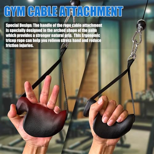 Ergonomic Tricep Rope Pull Down Attachment, Upgraded Long Triceps Rope Cable Attachments for Gym, LAT Pull Down Bar for Cable Machine, Tricep LAT Pulldown Workout Cable Attachments (Cable HANDLES-01)