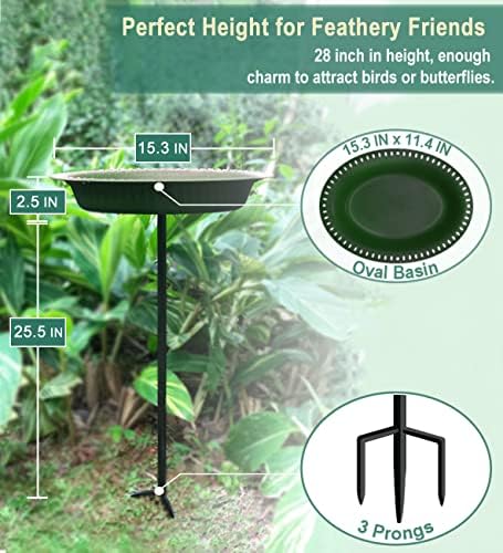 Garbuildman 28-inch Lightweight Birdbaths Antique Decoration Detachable Birdfeeder & Bird Bath for Outdoor Garden, Oblong Dark Green