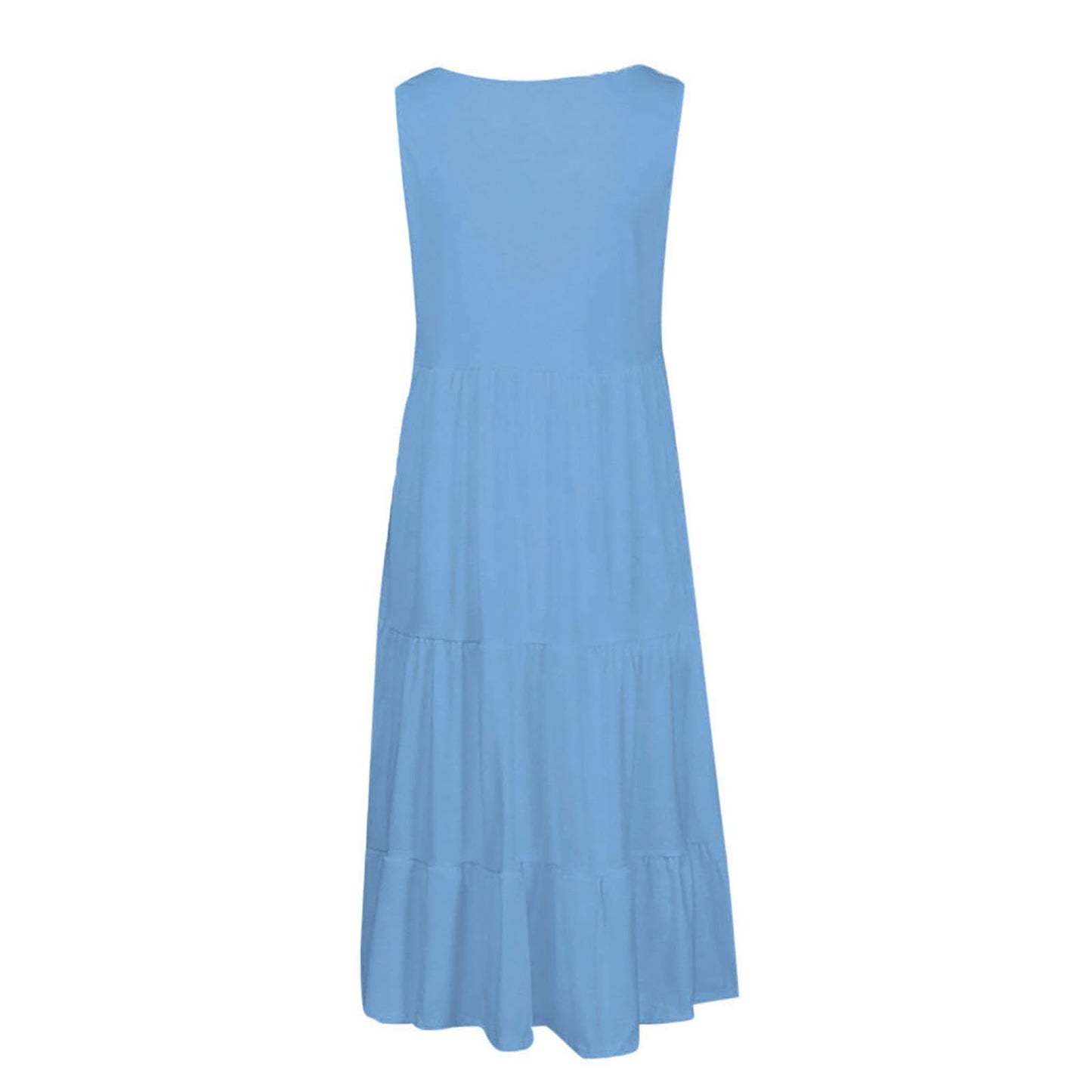 Anjikang prime deals today Summer Dresses for Women 𝟮𝟬𝟮𝟰 Sleeveless Beach Tank Dresses Tiered Ruffle Swing Dress Casual Solid Color Dresses, Large