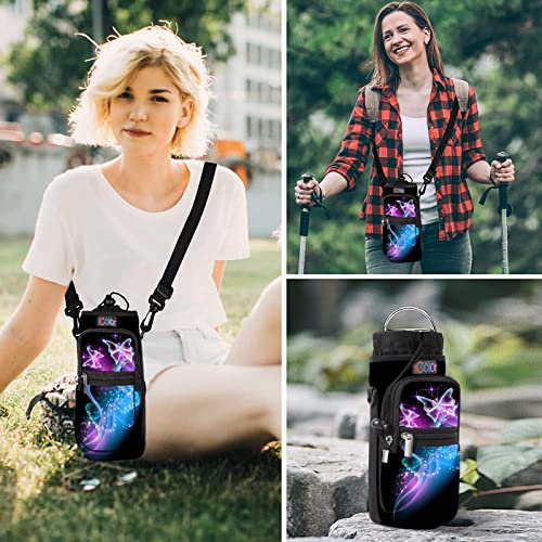icolor Water Bottle Carrier Bag Holder 25/32/40/64oz,Adjustable Padded Shoulder & Handle Strap Sports Sling Hiking Pack,Insulated Neoprene Wide Mouth Bottle Sleeve