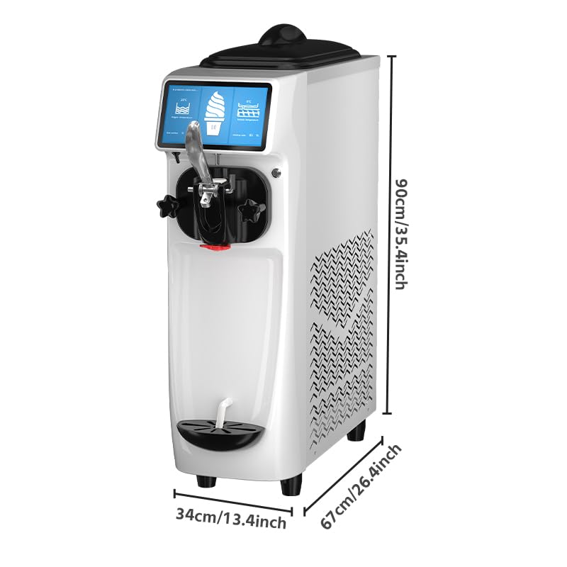 Soft Serve Ice Cream Machine, 7 Inch Screen Ice Cream Maker Machine 4.2 to 4.6 Gal/H Ice Cream Maker Machine with Pre-Cooling Soft Serve Machine with 1.6 Gals Tank for Party Store School Home