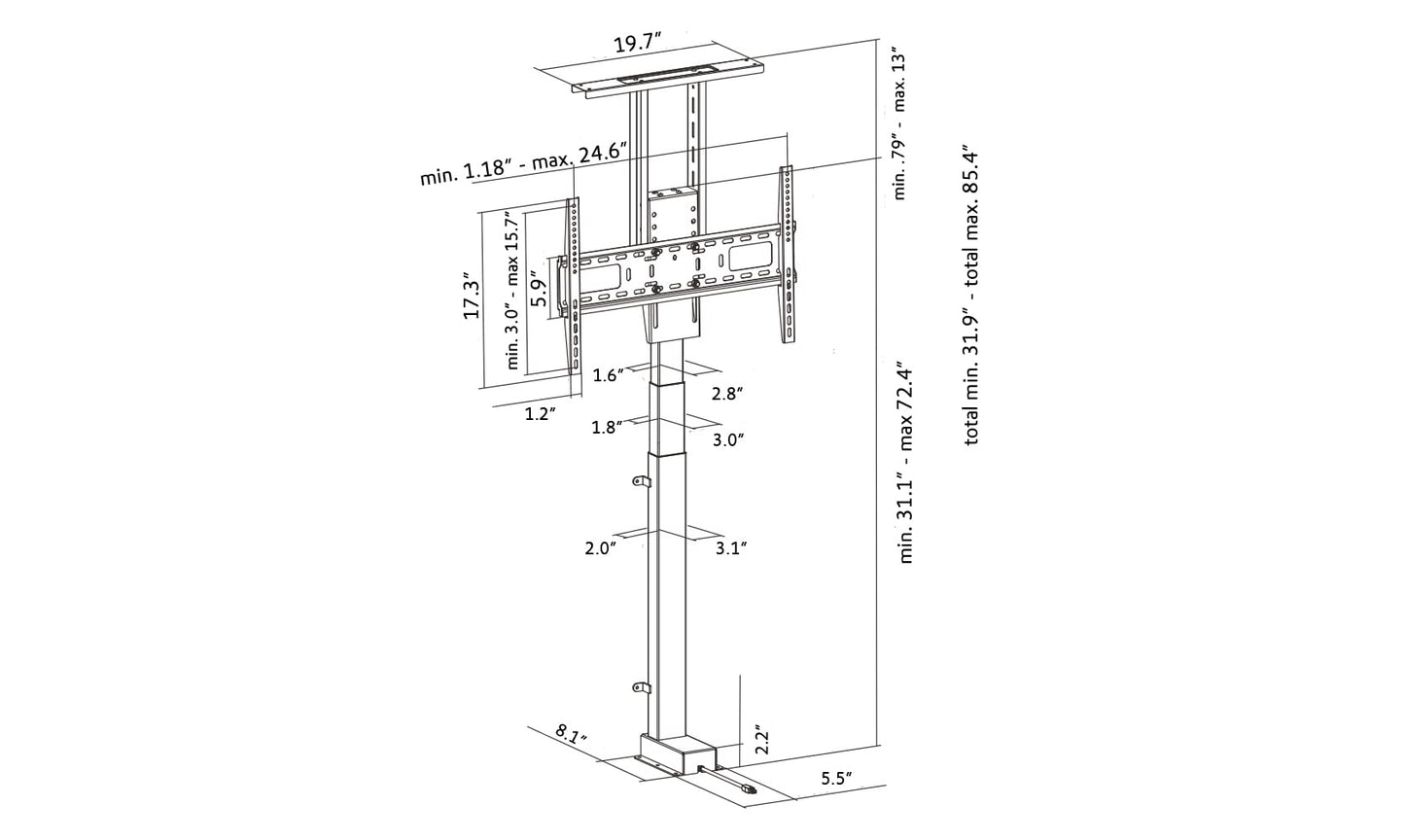 ynVISION.DESIGN Motorized TV Lift Mount for 37"-77" TV's | Vertical Lift Motor TV Stand with RF Remote and Smart Phone Control via WiFi