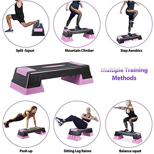 ANT MARCH 30" Aerobic Stepper for Exercise Step Up Exercise Platform with Removable Raisers Adjust 5"-7"-9"，Workout Stepper (PINK)