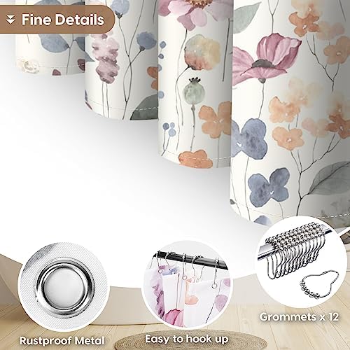 Amaredom Ink Floral Shower Curtain, Colorful Flower Shower Curtain for Bathroom, Waterproof Fabric Shower Curtain Set, Bathroom Decoration with 12 Hooks 72x72 Inches