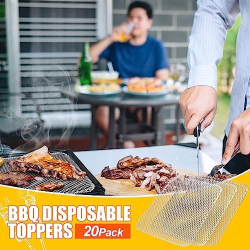 Mifoci 20 Pcs Disposable Grill Topper Non Stick BBQ Grill Grates 12x16 Inch Grill Mesh Mat Disposable Pans for Outdoor Liners Cooking Grid Grates Pad for Camping Picnics Meat