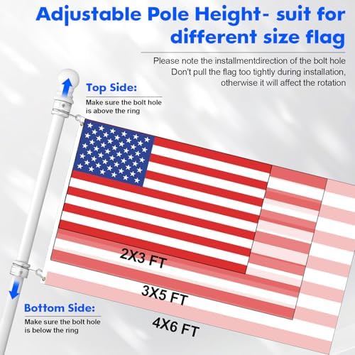 Anovo Flag Pole Kit- Stainless Steel 5 FT Flag Poles with1 Inch Metal 360° Rotating Flag Pole Rings Clip, Two-Position Flag Pole Holder Brackets Mounting for Outside House Outdoor Porch(5 FT - White)