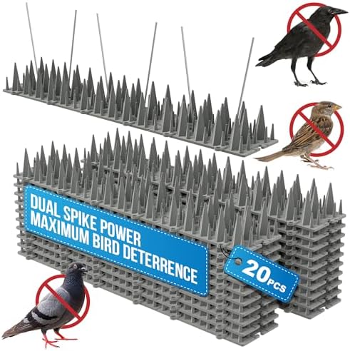 20 Pack Bird Spikes Deterrent - 20ft Pigeon Deterrent for Balcony. 3200 Spikes to Keep Birds Away. Bird Spikes for Outside to Keep Birds Away & Deter Barn Swallows from Nesting, Squirrel Deterrent