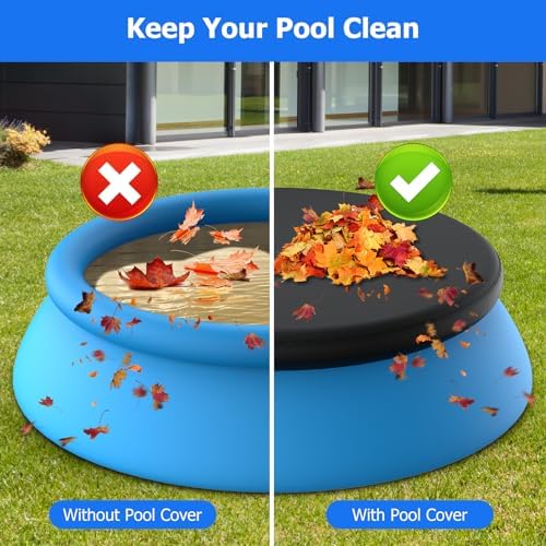 10 ft Round Pool Cover, Compatible with Intex/Bestway Outdoor Round Inflatable Above Ground Swimming Pool, Elastic Bands for Easy Installation, No Drain Holes, Prevent Leaves, Debris and Dust