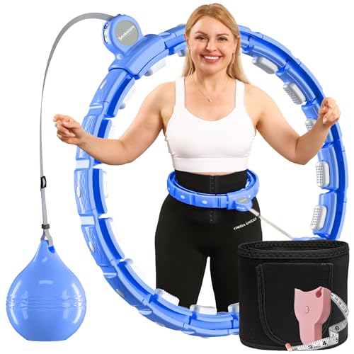Weighted Workout Hoop for Adult Weight Loss - 48" Infinity Circles Plus Size, Quiet Fitness Circles with Waist Trainer Belt and Tape Measure - Abs Exercise Equipment for Home