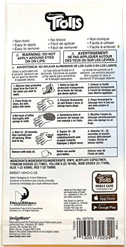 amscan Tattoo Favor, Trolls Collection, Party Accessory, Multicolor