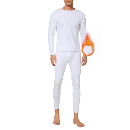 American Trends Mens Thermal Underwear Ultra Soft Long Johns with Fleece Lined Base Layer White 2XL