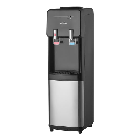 VEVOR Top Loading Water Cooler Dispenser, Hot and Cold Water Dispenser for 3 or 5 Gallons Bottles, Sturdy Stainless Steel and Child Security Lock, Ideal for Homes, Kitchens, Offices, Dorms, Black