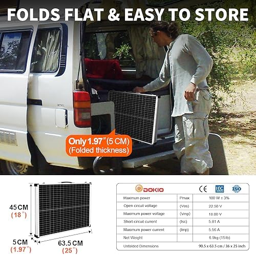 DOKIO Portable Foldable 100W 18v Solar Suitcase Monocrystalline, Folding Solar Panel Kit with Controller to Charge 12 Volts Batteries (AGM Lead/Acid Types Vented Gel) RV Camping Boat