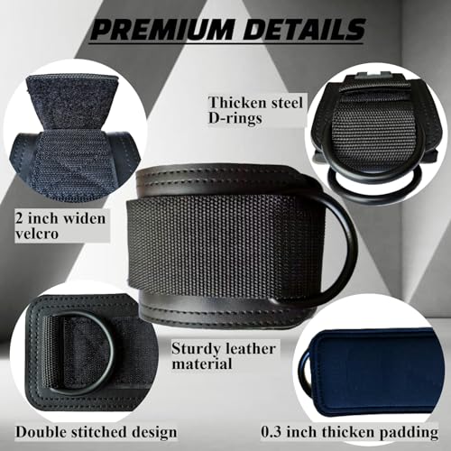 Ankle Straps for Cable Machine, Glute Kickback Ankle Strap, Ankle Cable Straps for Booty Workout, Leg Extension, Hip Abductors and Lower Body Exercises (Black - Pair)