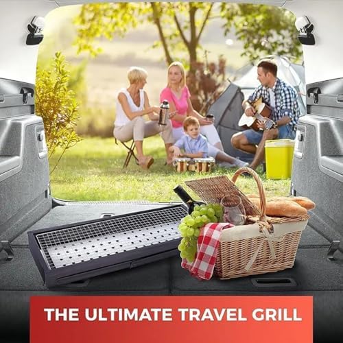 Portable Charcoal Grill, Portable Tabletop BBQ for Outdoor Cooking | Compact Folding Grill for Camping, Hiking, Picnics & Travel | 24”x13”x9” Lightweight Smoky Flavor