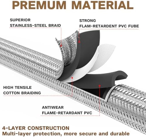 24Ft High Pressure Braided Propane Hose Extension and fittings with Conversion Coupling 3/8" Flare to 1/2" Female NPT, 1/4" Male NPT, 3/8" Male Flare for BBQ Grill, Fire Pit, Heater