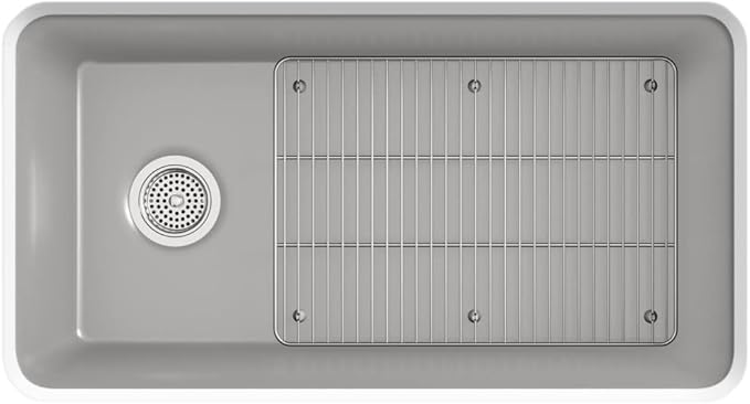 KOHLER K-8206-CM4 Cairn Sink, 33" Neoroc Composite Undermount Single-Bowl Kitchen Sink, Composite Kitchen Sink with Sink Rack, Matte Grey