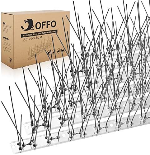 OFFO Bird Spikes Pre-Assembled for Pigeons Birds, Cover 24 Feet Durable Bird Spikes with Stainless Steel for Fence Roof Mailbox Window