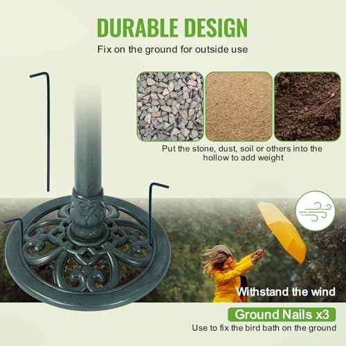 Backyard Expressions Outdoor Garden Bird Bath - Green - Weather Resistant Polyresin - 27 Inch