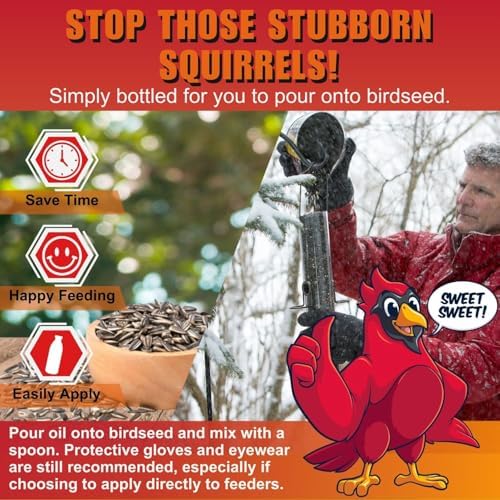 CreatureCops™ Spicy Squirrel Seed Sauce | All-Natural & Squirrel-Resistant Hot Pepper Bird Seed Oil | Flaming Hot Sauce - Seasons >60lb per 16oz Bottle
