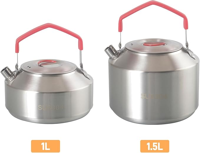 1.5L Camping Kettle, Stainless Steel Portable Campfire Kettle for Open Fire, Outdoor Camp Tea Coffee Pot for Stove Top, Backpacking, Hiking, Picnic and Traveling
