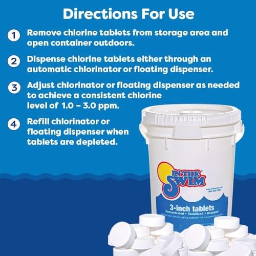 In The Swim 3 Inch Stabilized Chlorine Tablets for Sanitizing Swimming Pools - Individually Wrapped, Slow Dissolving - 90% Available Chlorine - Tri-Chlor - 50 Pounds