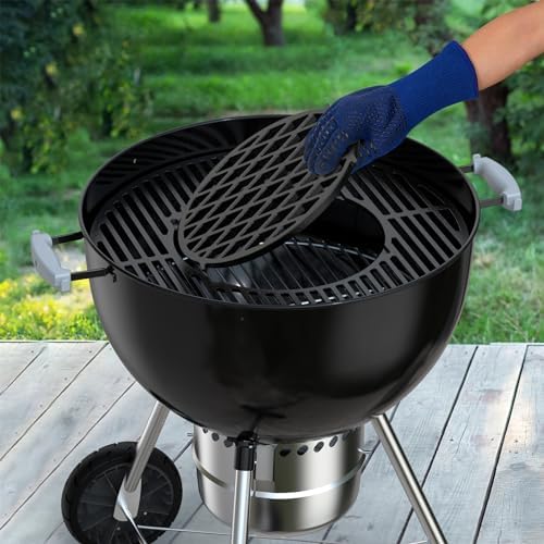 Skyflame Charkettle 2-in-1 Cast Iron 21.5 Inch Grill Grate Replacement Gourmet BBQ System, Compatible with Weber 22-1/2 inch Kettle Charcoal Grills