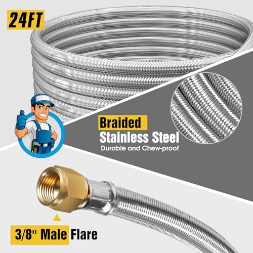 24Ft High Pressure Braided Propane Hose Extension and fittings with Conversion Coupling 3/8" Flare to 1/2" Female NPT, 1/4" Male NPT, 3/8" Male Flare for BBQ Grill, Fire Pit, Heater