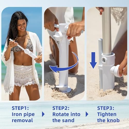 AMMSUN 7ft Heavy Duty High Wind Beach Umbrella with Sand Anchor & Tilt Sun Shelter, UPF50+ Protection Outdoor Sunshade Umbrellas and Parasols Carry Bag for Patio Garden Beach Pool Backyard