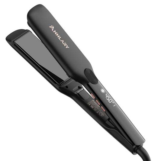 Annlary 1.75 Inch Hair Straightener, Professional Titanium Plate with Ceramic Coating Ionic Dual Voltage Flat Iron with Anti-Iron Silicone for Less Frizz, Shinier & Smoother Hair
