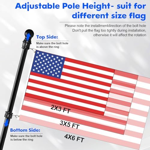 Anovo Flag Pole Kit- Stainless Steel 5 FT Flag Poles with1 Inch Metal 360° Rotating Flag Pole Rings Clip, Two-Position Flag Pole Holder Brackets Mounting for Outside House Outdoor Porch (5 FT - Black)