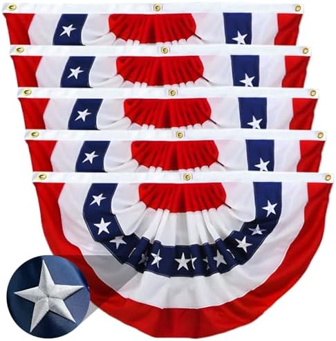 Americana Bunting Flags Outdoor 2x4 Ft,Pleated Fan Flag with Embroidered Stars,Red White and Blue Decorations for 4th of July Independence Day Memorial Day Patriotic Decorations (Set of 5)