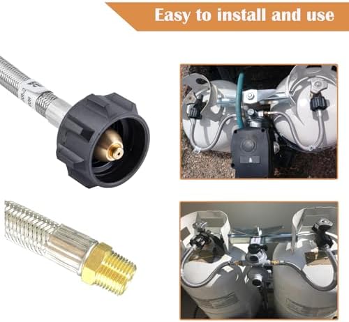 1/4'' Male NPT RV Propane Pigtail Hose for Travel Trailer, 3 FT LP Gas Hose Stainless Steel Braided Tank Pigtail Connector Propane Hoses with QCC1 & Type1 for Outdoor Grills and Camping BBQ ect