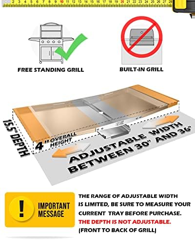 Grease Tray with Catch Pan - Dyna Glo Grill Replacement Parts, Adjustable Stainless Drip Pan for Gas Grill Models from Dyna Glo, Nexgrill, Expert Grill, Kenmore, BHG and More (Width 30"-36")