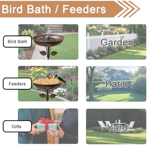 Metal Bird Bath for Outdoors, 12" Dia Bowl with Stable Upgrades Stake Birdbaths Garden Yard Lawn Decor 0.7 Gallon