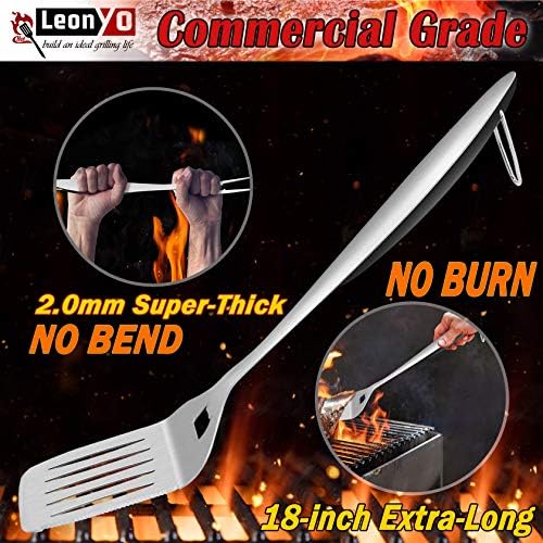 Leonyo Grill Tools Set of 6, 18Inch Extra-Long BBQ Tool Set, Heavy-Duty Barbecue Grilling Accessories, Stainless Steel Spatula, Fork, Tong, Basting Brush, Cleaning Brush, Carrying Bag