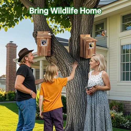 2 Pack Bird Houses for Outside with Metal Predator Guard for Bluebird Wren Swallow Finch, Carbonized Wooden Nesting Boxes for Outdoor, Sturdy Bird House,Easy to Clean