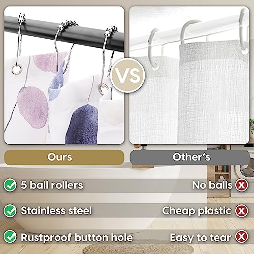 Amaredom Ink Floral Shower Curtain, Colorful Flower Shower Curtain for Bathroom, Waterproof Fabric Shower Curtain Set, Bathroom Decoration with 12 Hooks 72x72 Inches