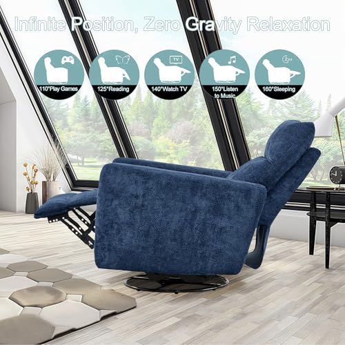 Power Swivel Rocker Recliner Chair Set of 2, 270° Swivel Rocking Chair for Adults Living Room Nursery Bedroom Electric Glider Reclining Single Sofa with USB Port Infinite Position Backrest (Dark Blue)