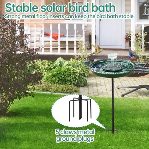 Solar Powered Bird Bath with Fountains for Hummingbirds,Stable Stylish Design with 5-Prong Base Stake Plastic Bird Bath for Outside Lawn Patio Yard Garden