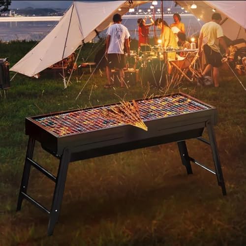 Portable Charcoal Grill, Portable Tabletop BBQ for Outdoor Cooking | Compact Folding Grill for Camping, Hiking, Picnics & Travel | 24”x13”x9” Lightweight Smoky Flavor