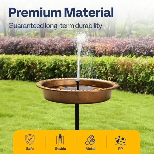 VIVOHOME Oval Polyresin Bird Bath Bowl with Solar Fountain, 29 Inch Height Outdoor Freestanding Birdfeeder with Metal Stake, Capacity 1.3 Gallons, 5-Pronged Base, Copper