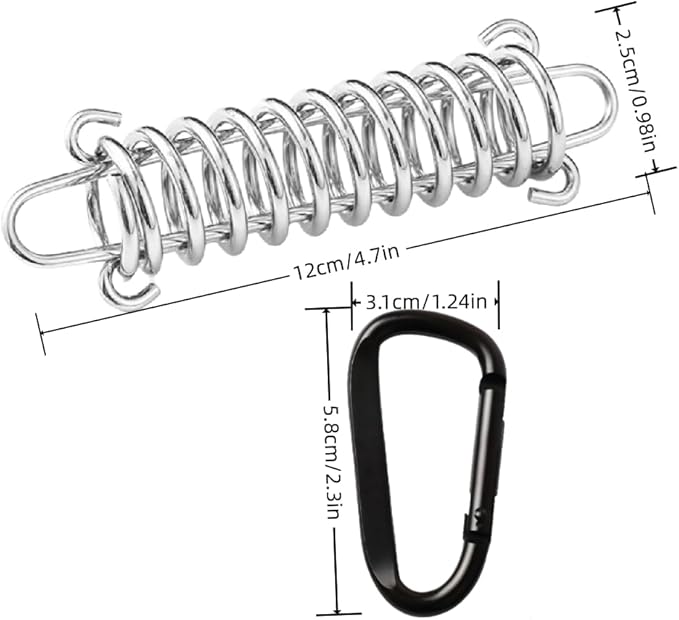 Dog Leash Metal Shock Absorbing Spring Buckle Portable Camping Tent Fixed Buckle Multi-Function Springs Buckle for Securing Tarps Tents Sunshade,Swing and Large Dogs Pets Train， with 8PCS Snap Hooks