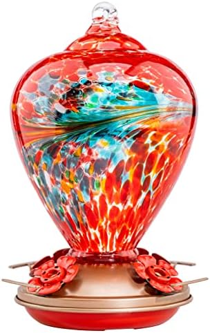Muse Garden Hummingbird Feeders for Outdoors Hanging, Blown Glass Hummingbird Feeder Gifts for Mom, Garden Decor for Outside, Unique Gifts Idea for Women, 34OZ,Phoenix Flying