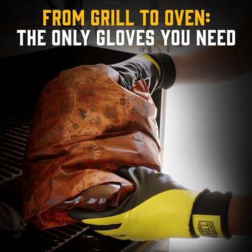 Hey Grill Hey Pitmaster Gloves | BBQ Gloves | Heat Protection up to 500°F or 260°C | High Temp Resistance | Fireproof Glove for Grilling Smoking Barbecue | Washable Mitts | Waterproof | Size - Medium