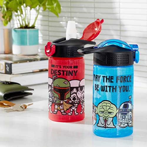 Zak Designs PP Park Straw Kids Durable Plastic Spout Cover and Built-in Carrying Loop, Leak-Proof Water Design for Travel, (16oz, 2pc Set), 2 Count (Pack of 1), Darth Vader Bottle 2pk
