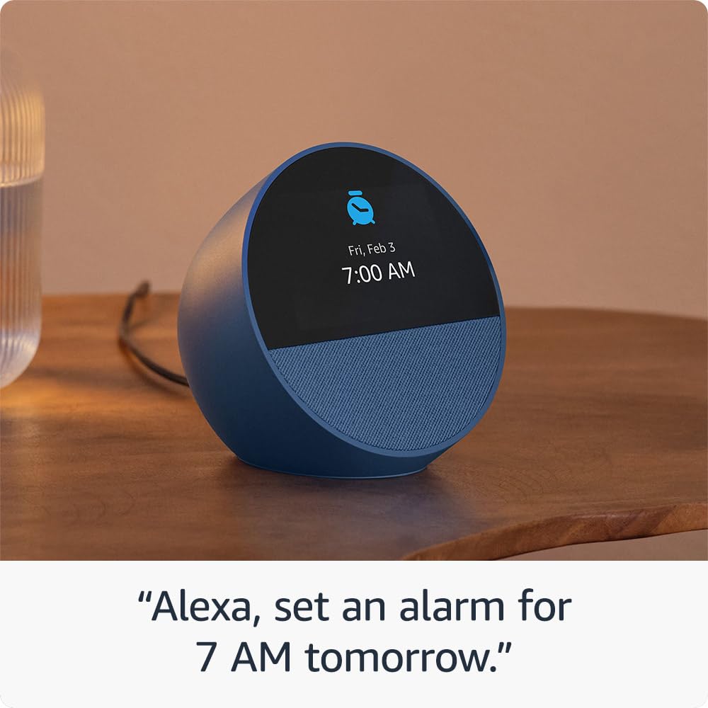 Amazon Echo Spot (newest model), Great for nightstands, offices and kitchens, Smart alarm clock with Alexa, Ocean Blue
