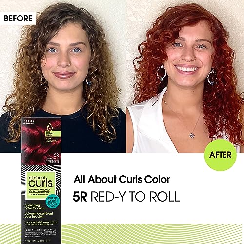All About Curls 5R Red-y to Roll Permanent Hair Color (Prep + Protect Serum & Hair Dye for Curly Hair) - 100% Grey Coverage, Nourished & Radiant Curls