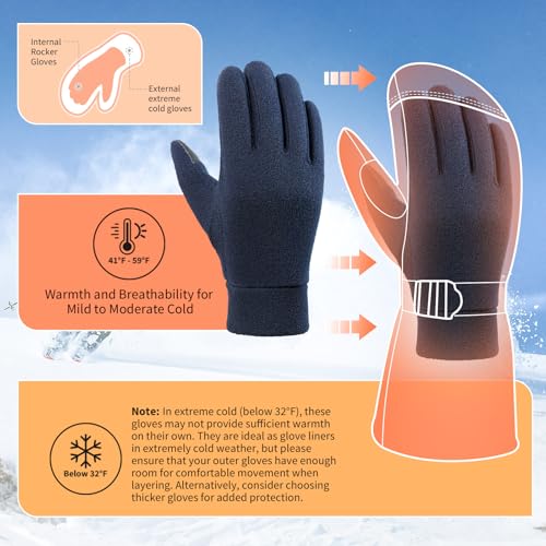 Cierto Winter Gloves for Men Women: Thermal Touch Screen Polar Fleece Gloves with Elastic Cuff for Running Driving Bike Cycling - Navy Blue